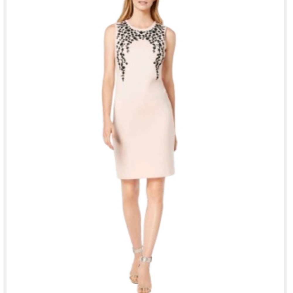 NWT Calvin Klein floral applique sleeveless scuba sheath dress